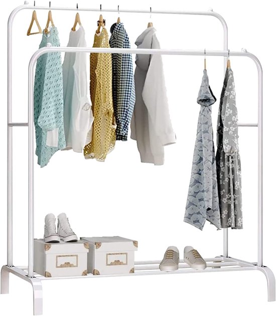 edihome, Kledingrek, dubbele, 110 x 150 x 54 cm, robuust, metaal, met schoenenhouder, organizer, eenvoudige montage (Zwart