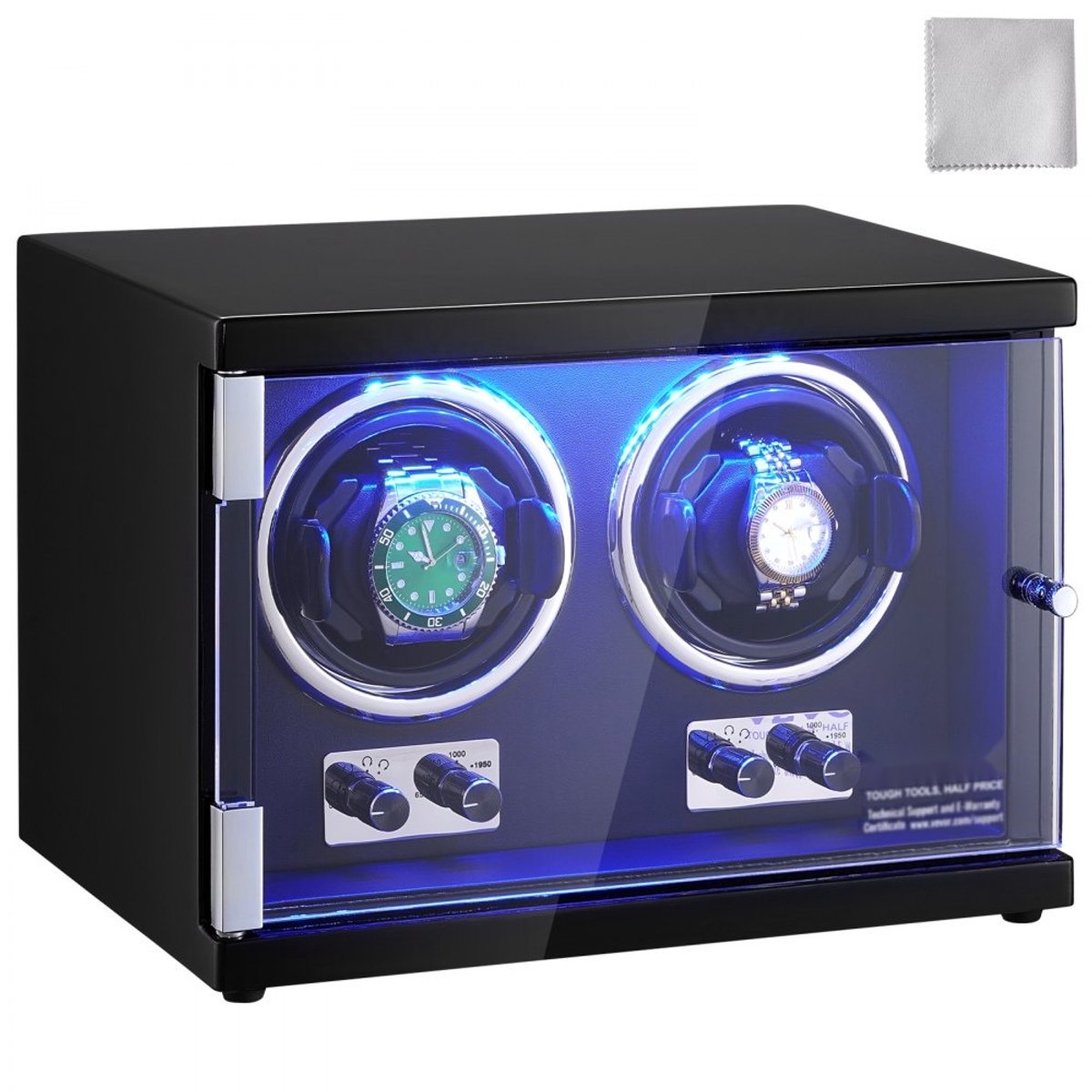 Horlogeopwinder - Watch Winder - Voor Automatische Horloges - Ruimte voor 2 Horloges - LED Verlichting - Verstelbare Bandlengte 150-207 mm