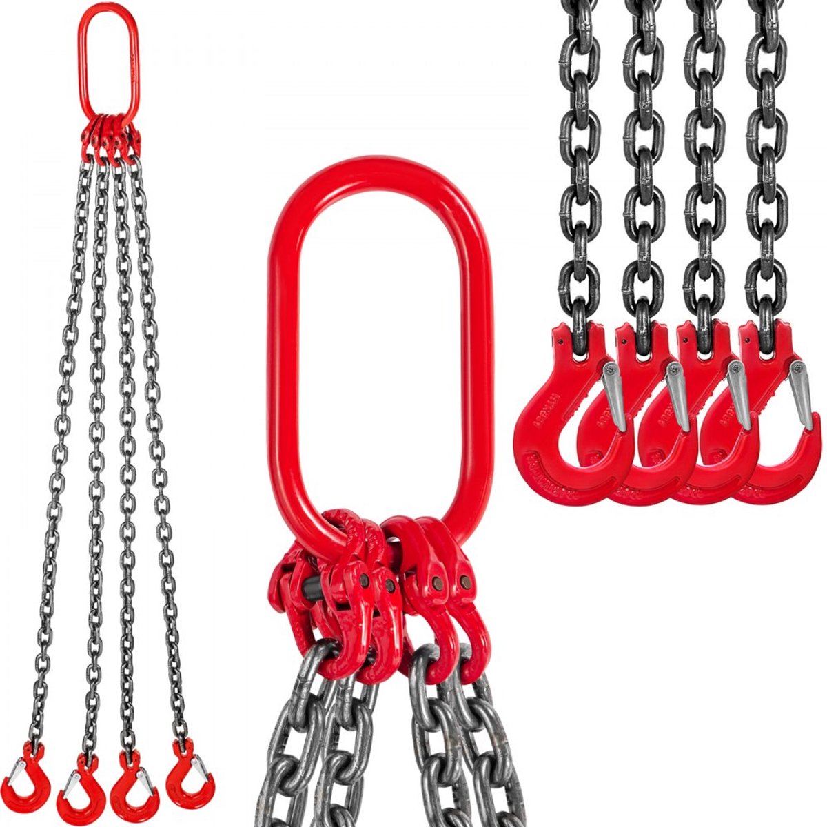 Kettingstrop - G80 Hijsketting - Diameter 8 mm - Lengte 2 m - Met 4 haken - Draagvermogen 4 ton - Mn-gelegeerd staal - Verkortbaar