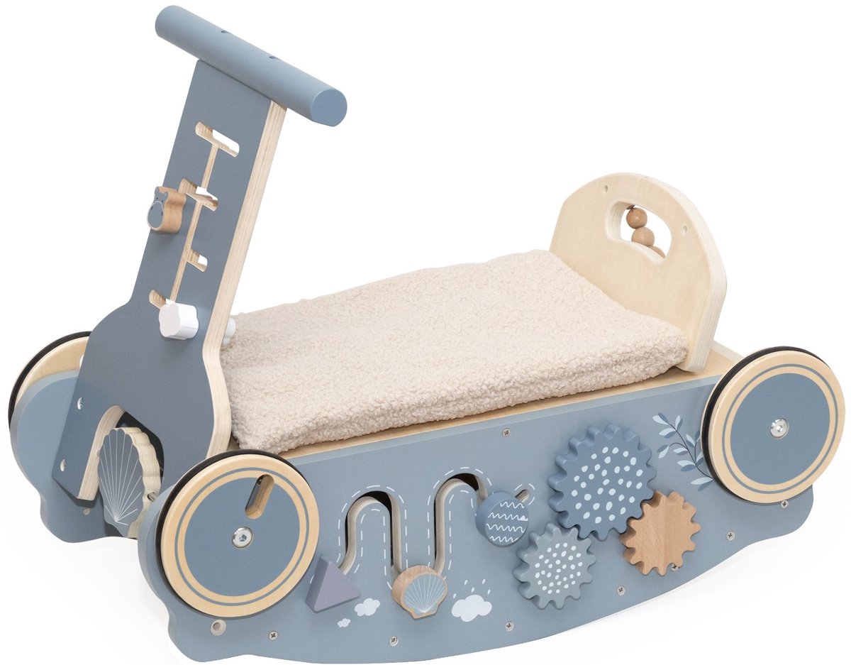Label Label 3-in-1 Rocker Walker and Car - Houten Loopwagen en Schommelauto - Bevordert Motorische Ontwikkeling en Evenwicht - Vanaf 24 Maanden - Blauw