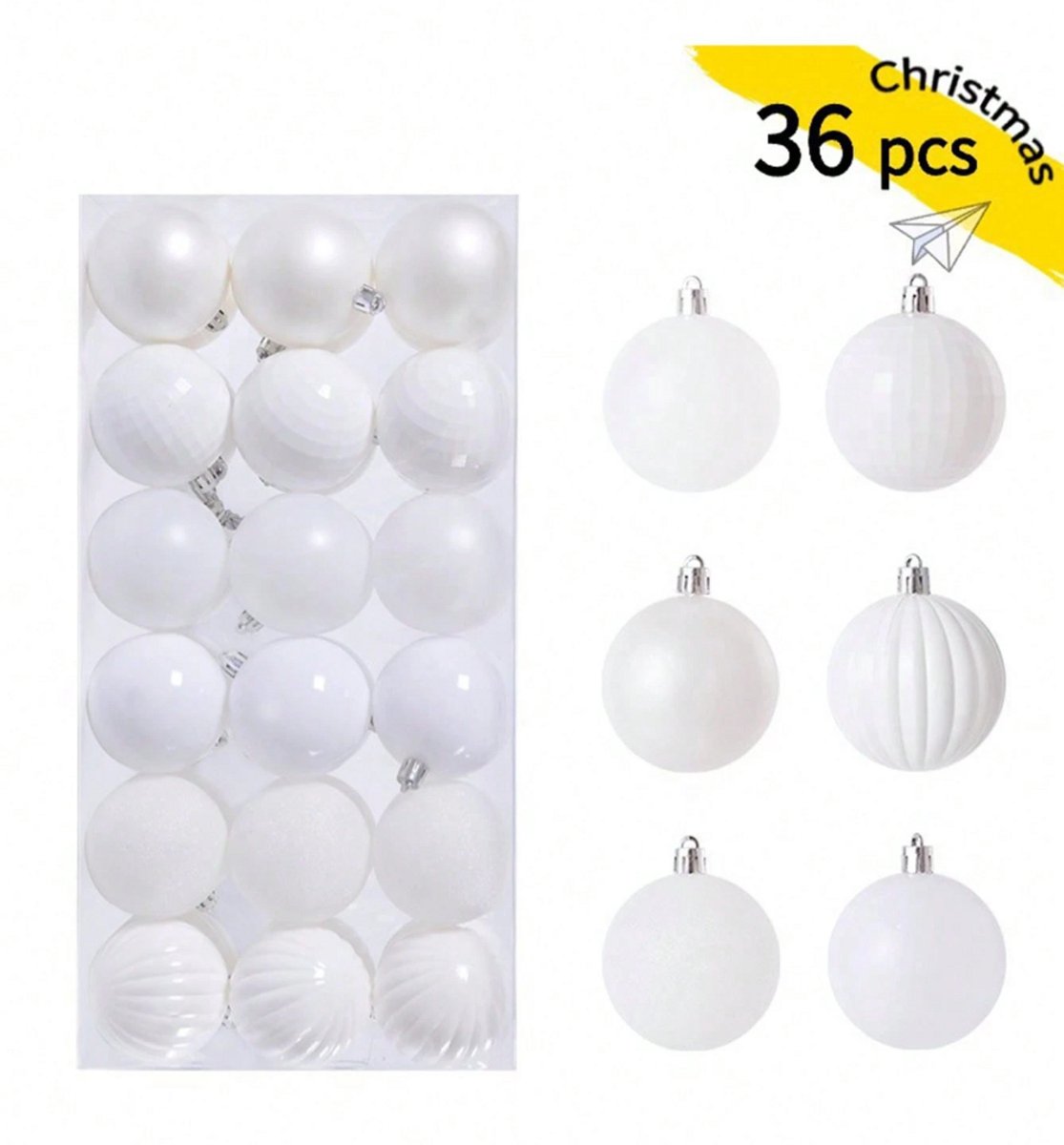 36-Delige Set Kerstballen in Diverse Stijlen met Bohemian Accent - Wit