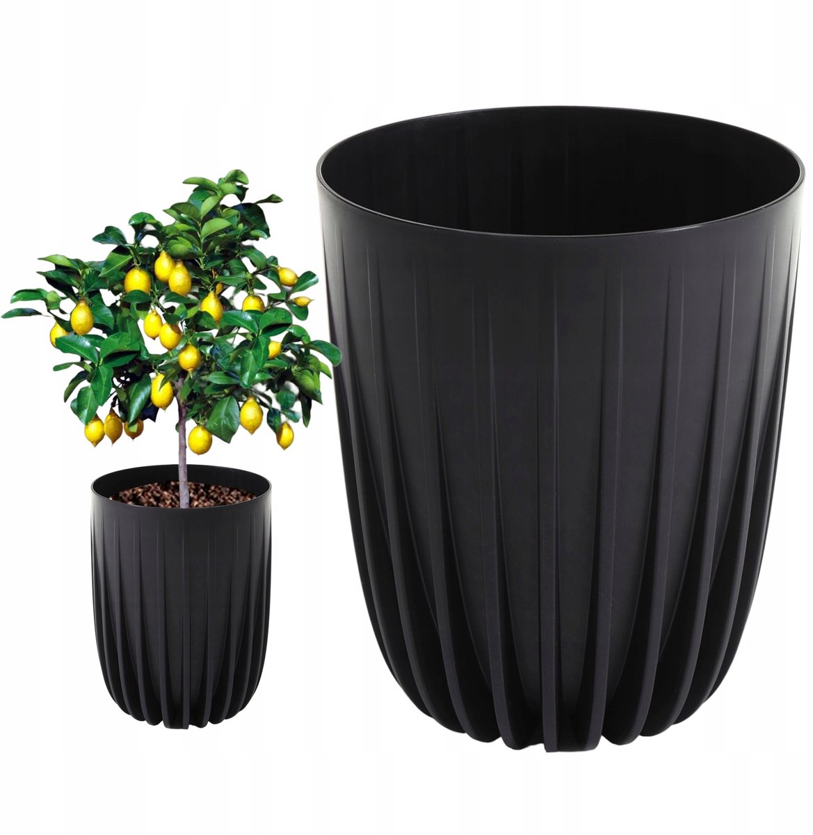Moderne Zwarte Bloempot 34x30 cm met Draineerlaag