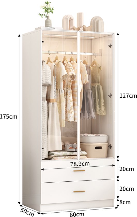 Concept-U - Witte dressing 3 planken, 1 lade, garderobe 138 x 40 x 180 cm ELYSEE