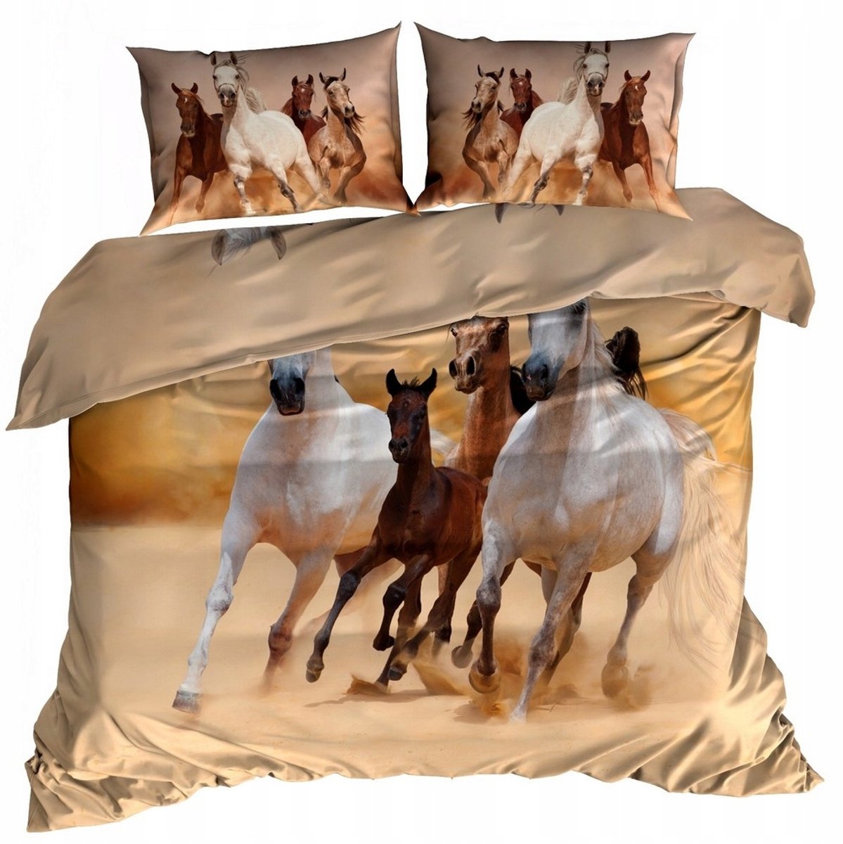 Katoenen Satijnen Dekbedovertrek Set 160x200 cm 3D Paarden