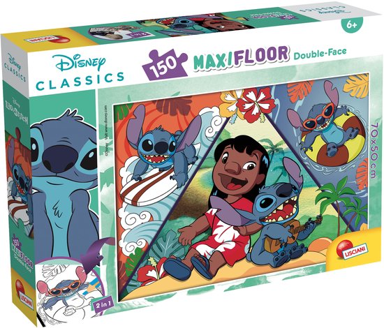 Lisciani - Puzzle - Disney Lilo & Stitch - Maxi puzzle de sol 150 pièces