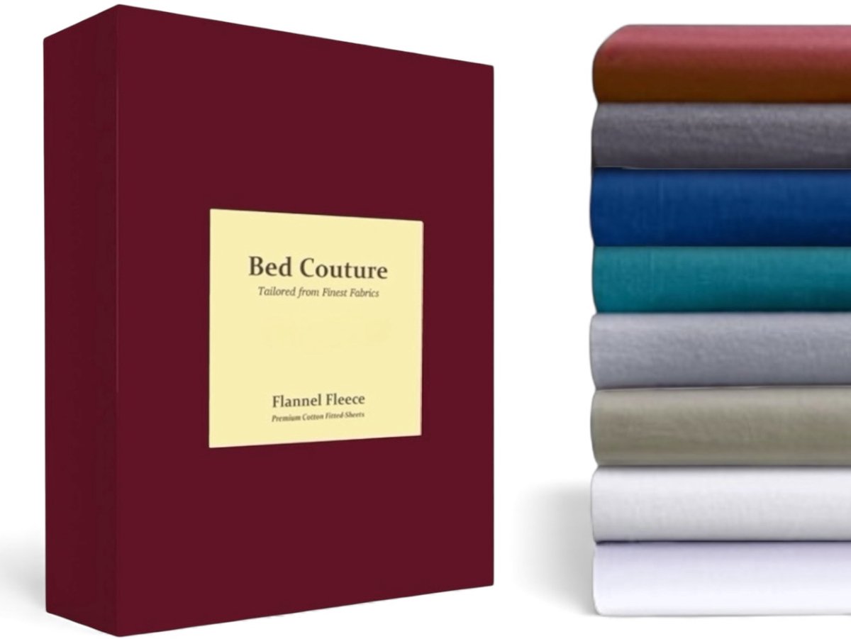 Bed Couture Flanel Fleece Hoeslaken - 100% Katoen Extra zacht en Warm - Lits-jumeaux Extra Breed - 200x220+30 Cm - Bordeaux