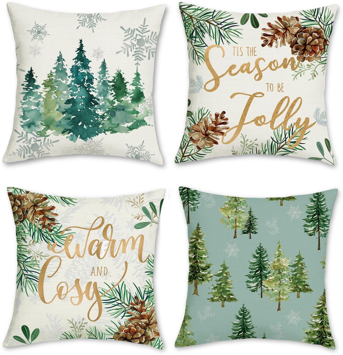 Unyqoos Set van 4 decoratieve kussenslopen winterthema voor huis en slaapkamer Kleurjik