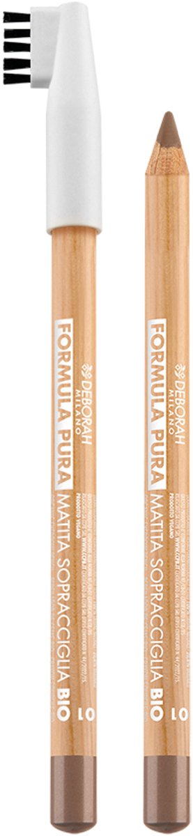 PURA Eyebrow Pencil Bio – Kleur 01 Light - Natuurlijke Wenkbrauwpotlood – Nauwkeurige Applicatie & Langhoudende Kleur – Zacht & Blendbaar met Borsteltje – Vegan & Biologisch – Voor Volle, Natuurlijk Gedefinieerde Wenkbrauwen