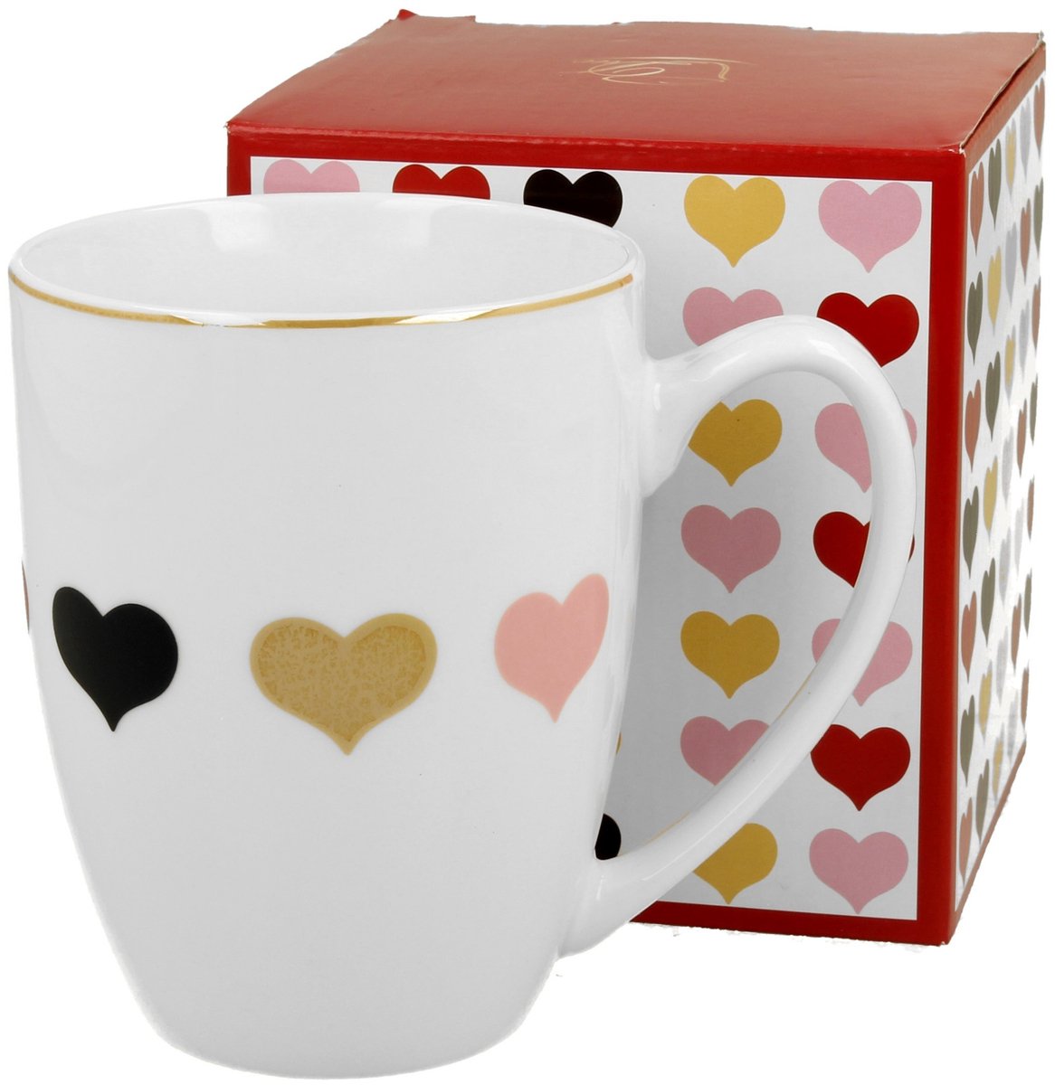 Klassieke mok 360ml met 4 harten - Perfect Valentijnscadeau