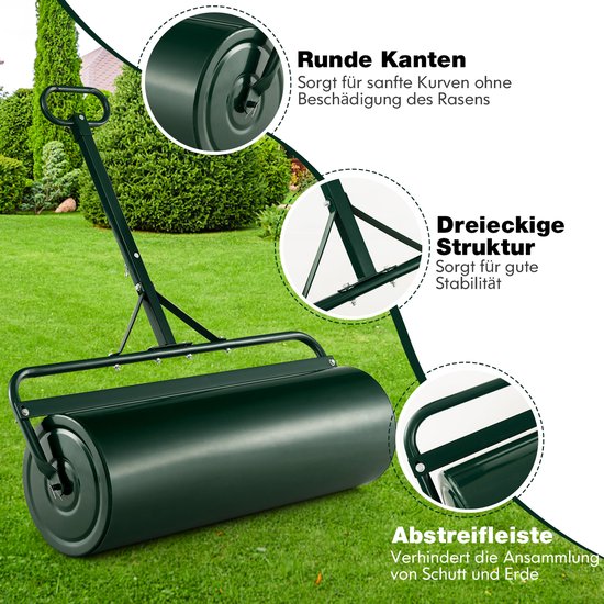 COSTWAY Gazonwals bij te vullen met water of zand, 113 l, Ø 40 cm x 99 cm, bodemwals met handvat, metalen tuinwals, handroller, gazonroller voor vlakken, gazon, tuin, groen — afbeelding 2
