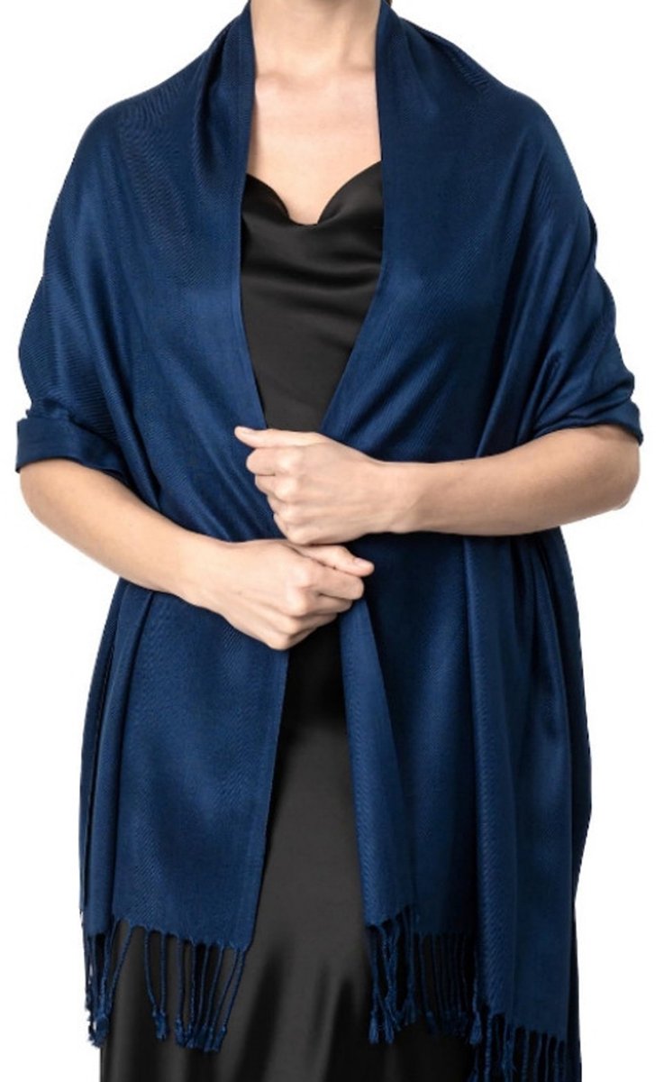 Pashmina Sjaal - 200 x 65 cm - Zachte Warme Omslagdoek - Bruiloft Avondjurk - Dames Sjaal - Cadeau Idee - Navy