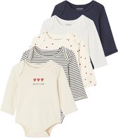 Lot 5 Bodies "coeur" Manches Longues Ouverture Naissance Bébé En Coton