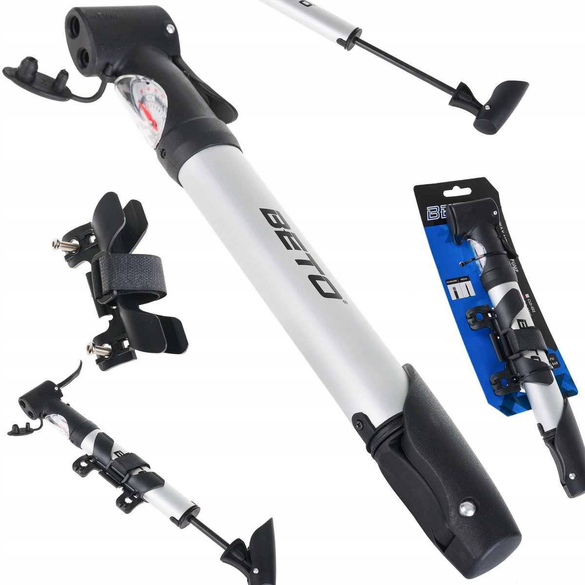 Beto CLD-023G Telescoop Fietspomp met Manometer - Aluminium