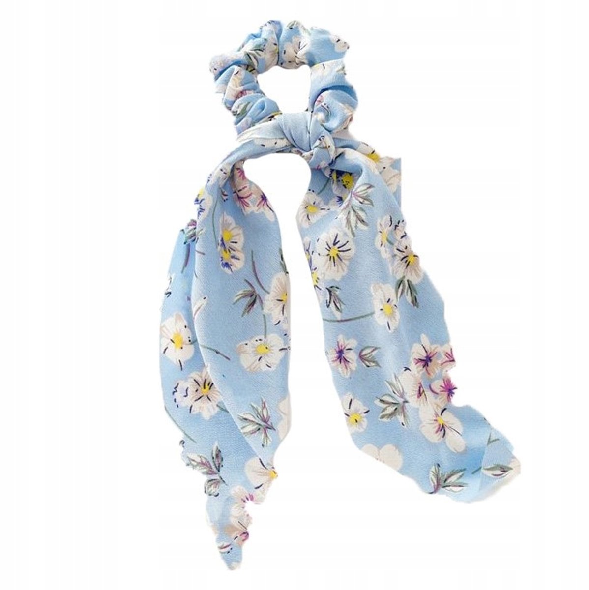 Scrunchie haarband met Sjaaltje - Blauwe Bloem