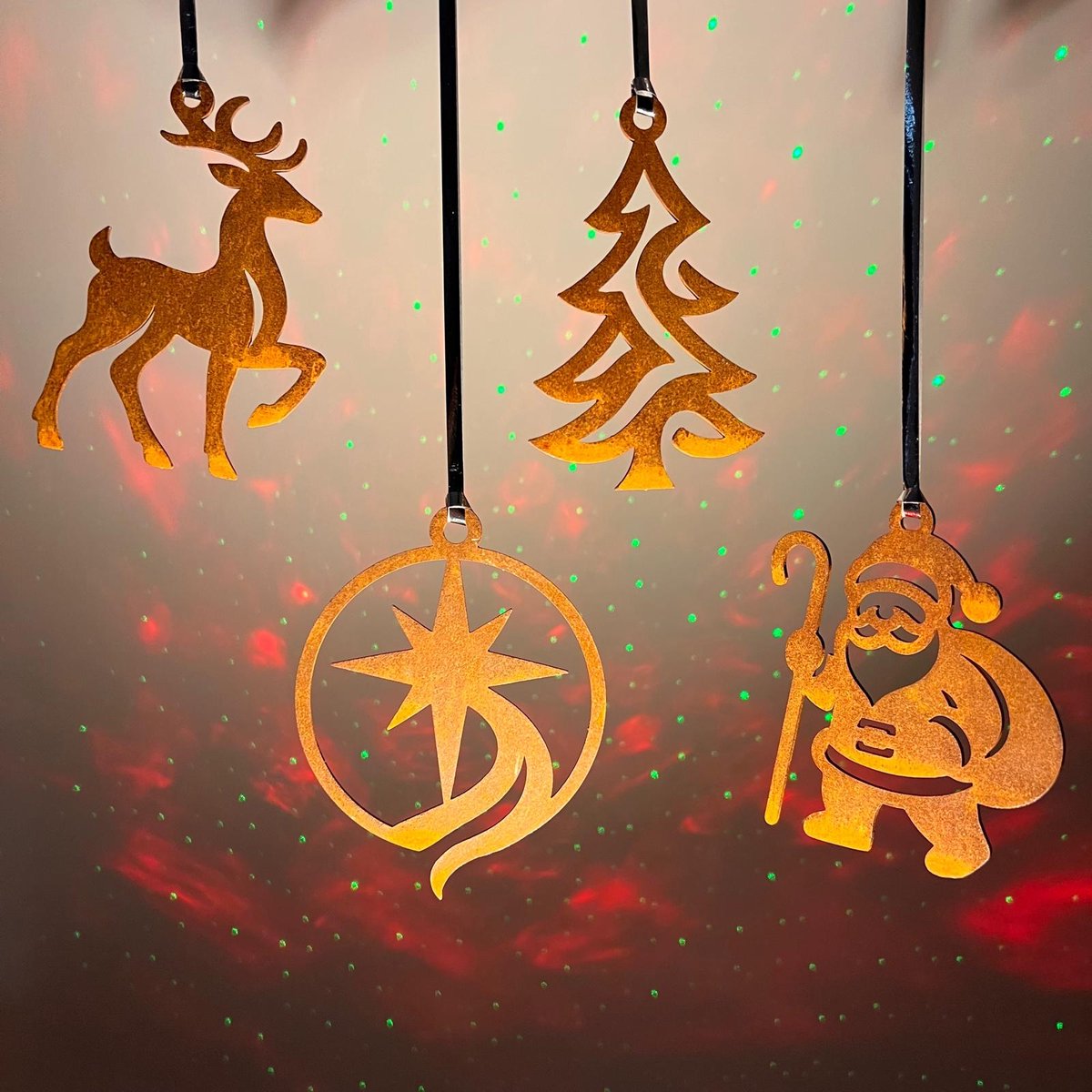 Diron - X-mas set A - kerst decoratie - 4 stuks hangers - metaal roest patina - cortenstaal