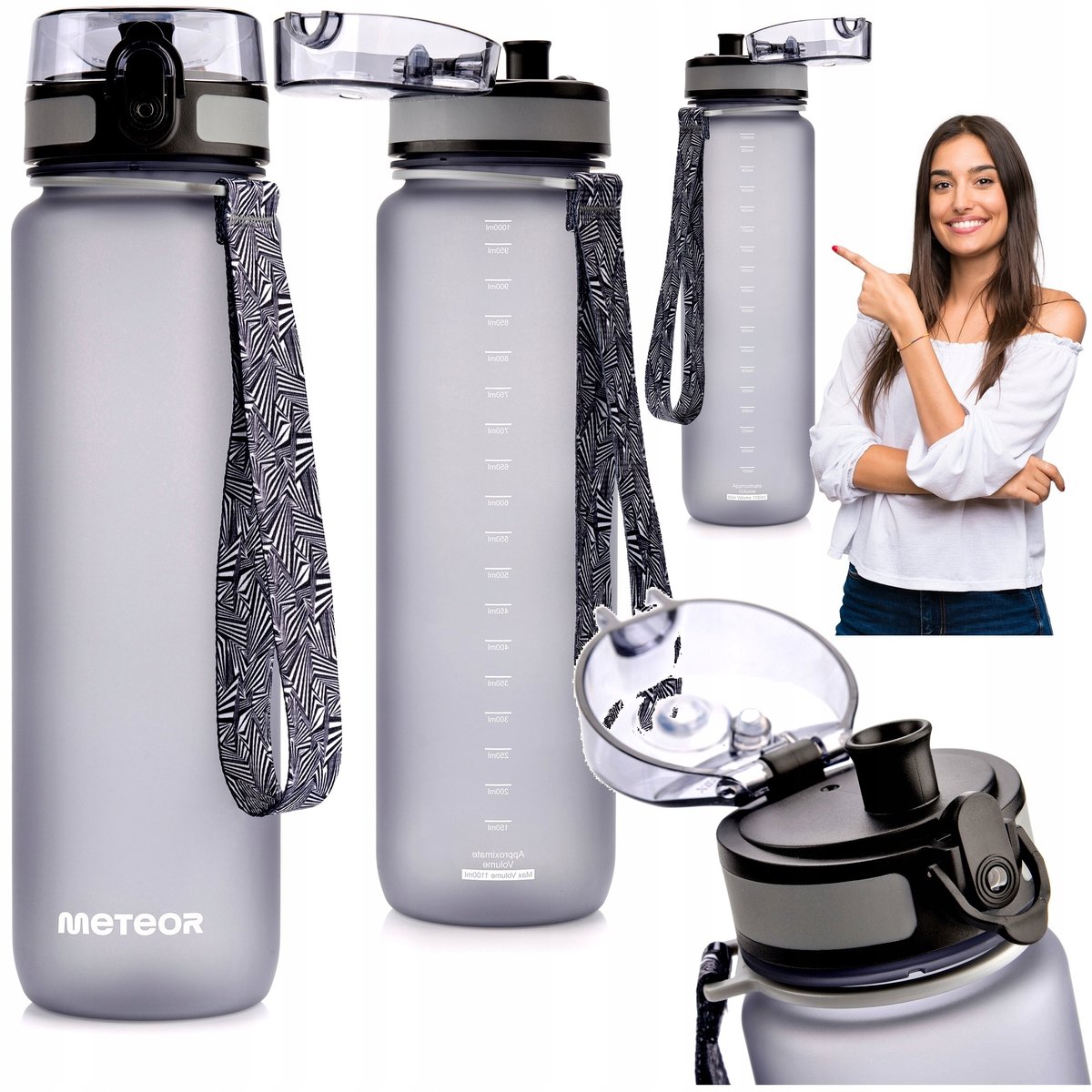 Meteor Sport Bidon 1000ml Grijs - Ideaal voor Training en Sport