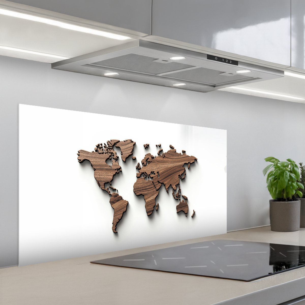 Spatscherm 100x50 cm - Zelfklevende achterwand Wereldkaart - Hout - Elegant - Keuken muurbeschermer - Spatwand fornuis