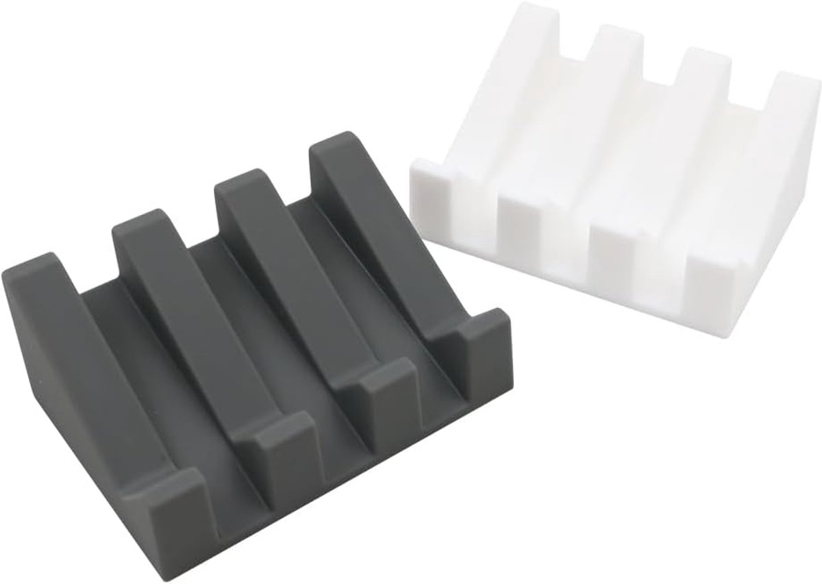 2 Pcs Silicone Soap Box - Soap Holder - Soap Mat - Drain Mat - Keep Soap Dry voor Bathroom Shower Kitchen Travel (Gray & White)