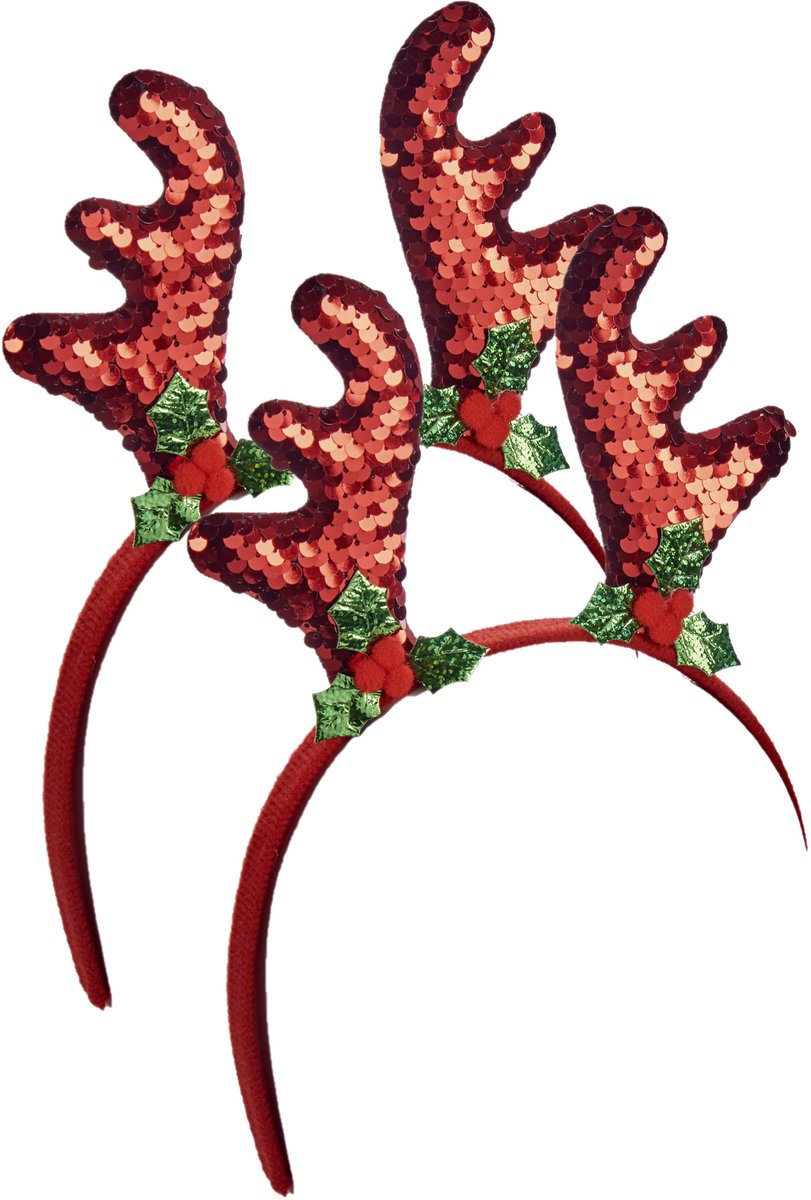 Krist+ kerst diadeems/haarbanden - 2x - rendier gewei - rood - 21 cm