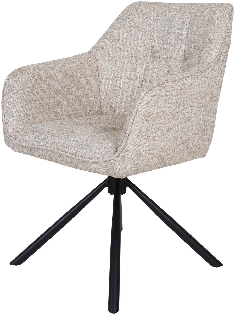 Home67 Eetkamerstoel Chris - Beige 5 - Draaibare Design Eetkamerstoel met Armleuning in Hotel Chique Stijl met Spinpoot