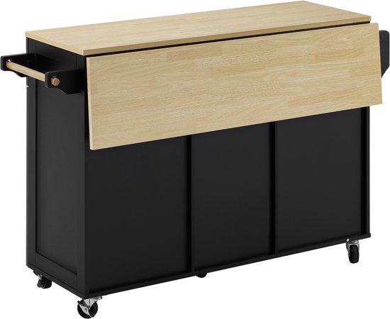 Keukeneiland - Opklapbare Eettafel - Met 5 Vergrendelbare Wieltjes Met 3 Laden En 4 Deuren Schuur Stijl Ontwerp Wit