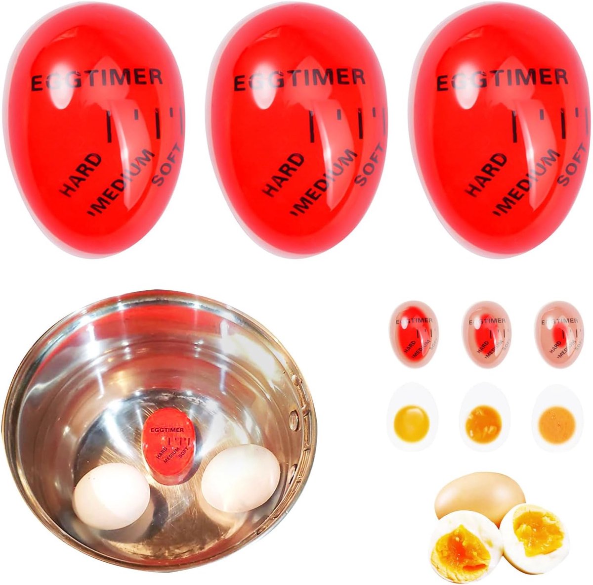 3pcs Eierwekker - Kookwekker - Eieren Koken - Modern Design - Hard/Medium/Zacht Display