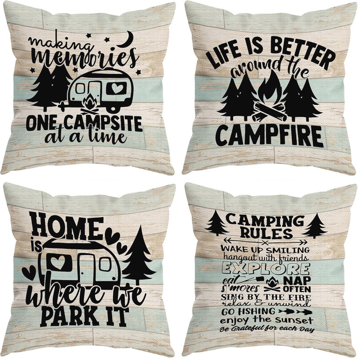 Decoratieve Sierkussens voor Camping en Thuis, Vintage Houten Kussenslopen 18 x 18 Inch, Set van 4