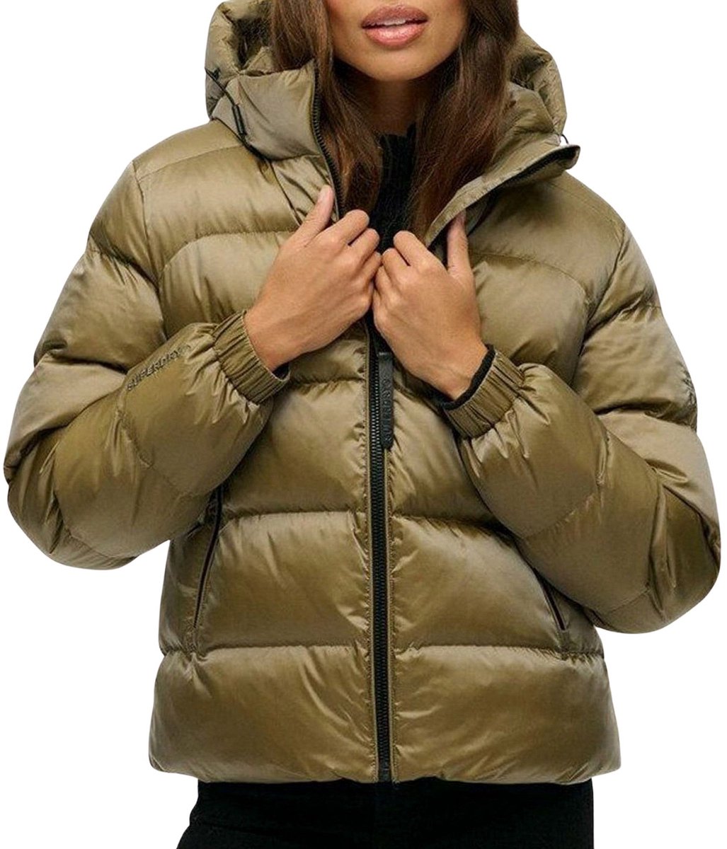 Superdry Hooded Luxe Sports Puffer Winterjas Dames Creme