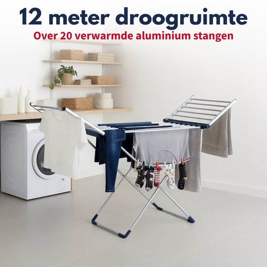 Dirt Devil Elektrisch Droogrek met Verwarming 230W - Staand Wasrek Inklapbaar met 12M Droogruimte - IPX1 Waterbestendig Wasdroogrek - 147 x 54 x 94 cm - Aluminium