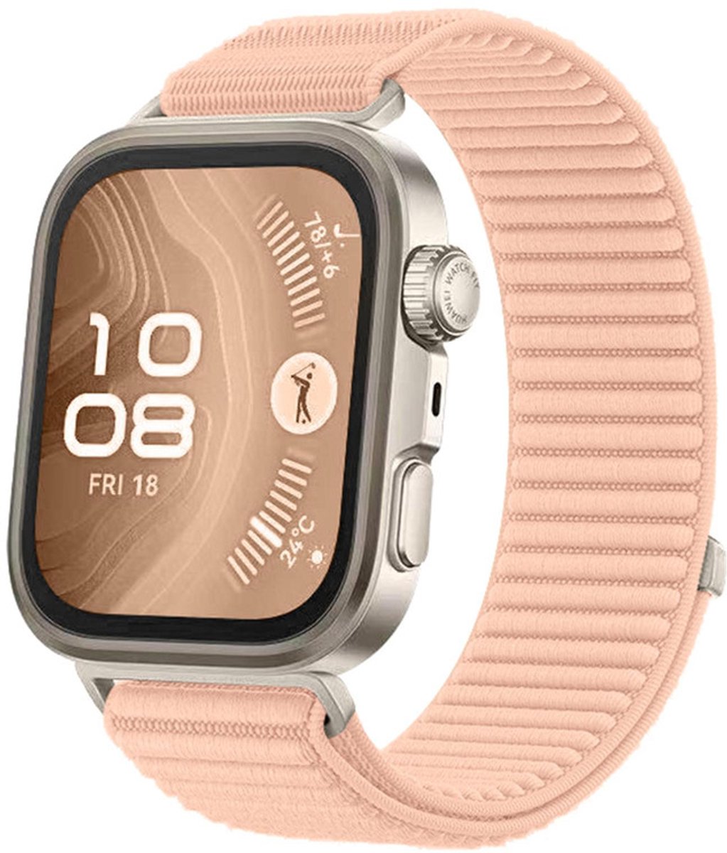 Nylon bandje - geschikt voor Huawei Watch Fit 4 Pro / 4 / 3 - geribbeld met klittenband - roze