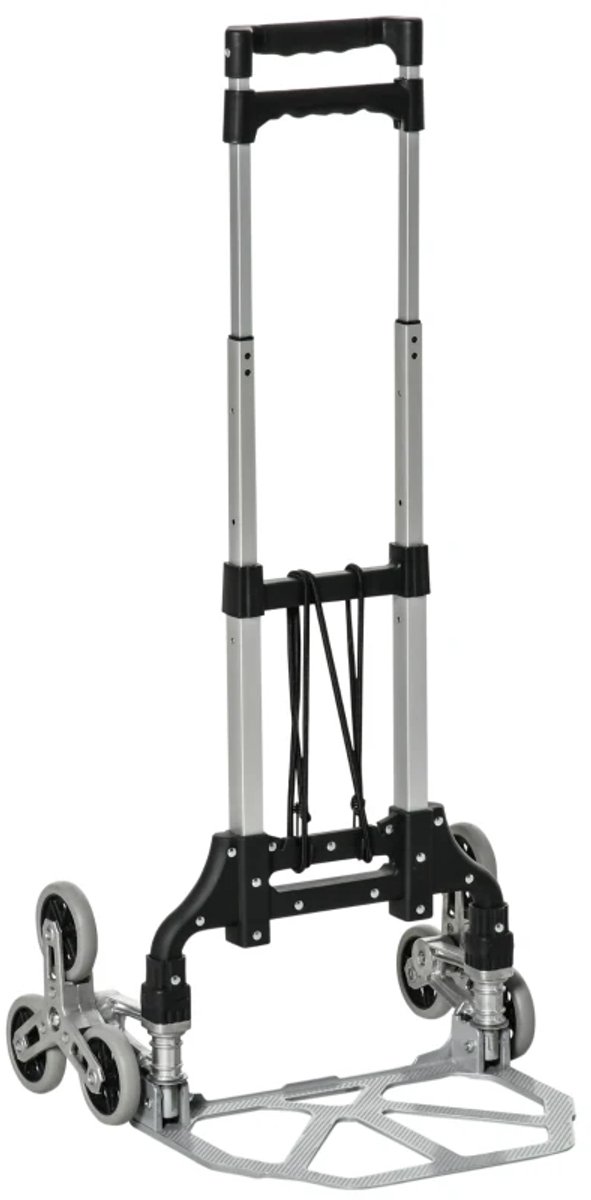 Opvouwbare Traploper met 6 Wielen - Steekwagen - Trapklimmer - met Bevestigingsriem - Automatische Opvouwfunctie - 70 KG Draagvermogen - Plateauwagen - Inklapbare Transportwagen - Steekkar - Transportkar
