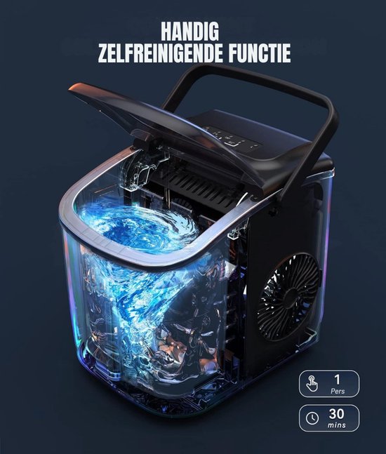 AMA® Ijsblokjesmachine - Zelfreinigende Ijsblokjesmaker - Kleine Ijsblokjesmachine - Zwart - 29.4x22.2x29cm van Merkloos — afbeelding 4
