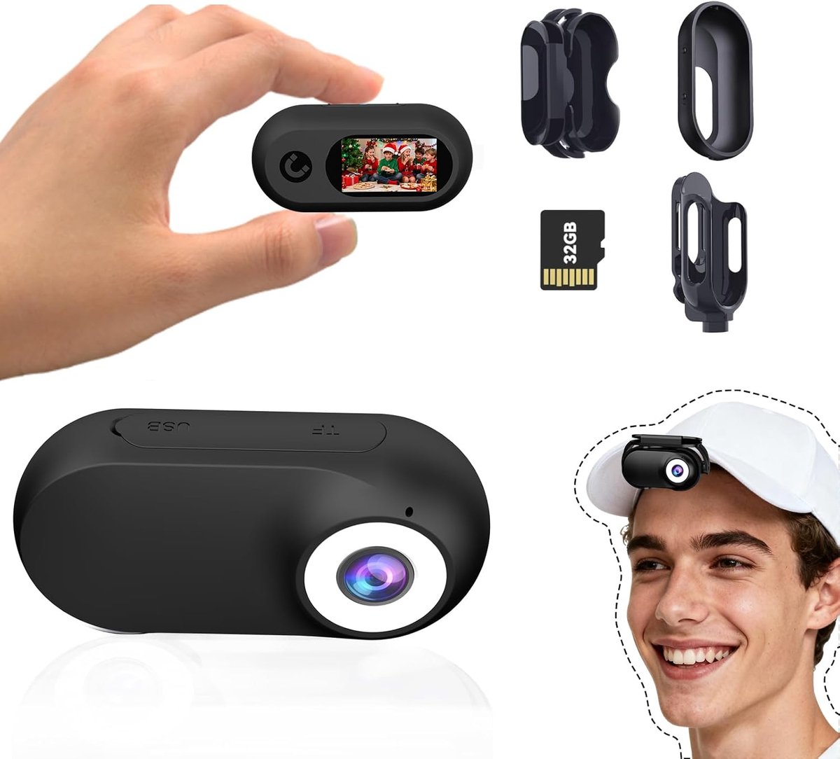 Mini Actiecamera 1080P - Helmcamera voor Motor en Fiets - Met 32GB Geheugenkaart - Multifunctionele Bodycam voor Actiesport