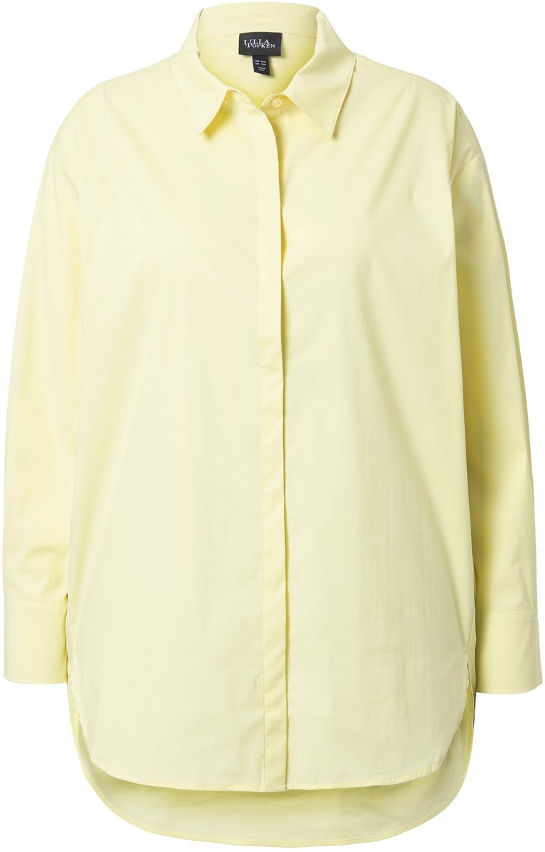 Ulla Popken - Dames - Overhemdblouse oversized lange mouw - Zacht geel - Maat 42+