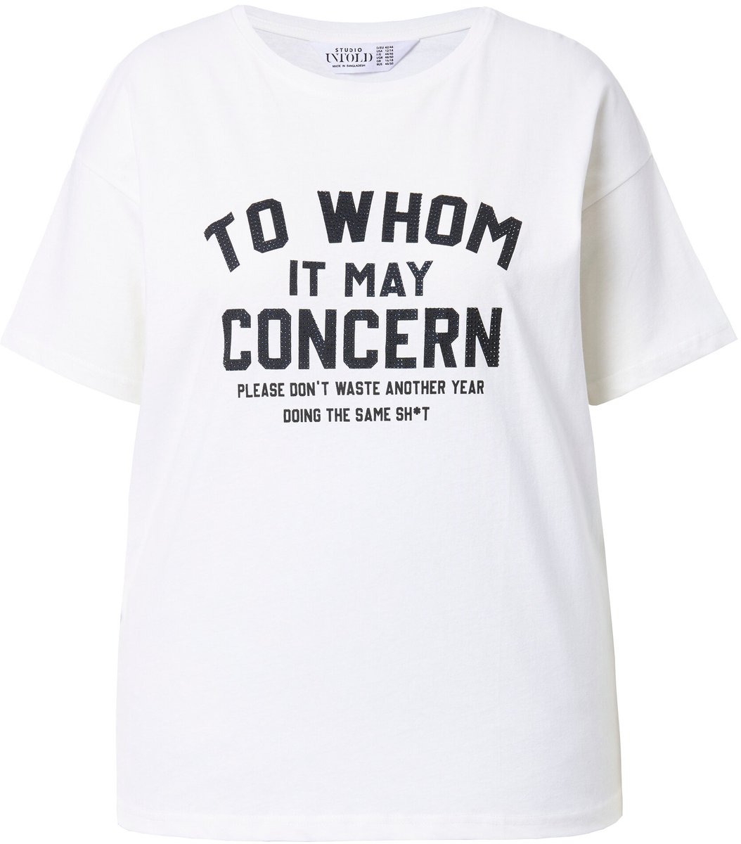 Studio Untold - Dames - T-shirt oversized tekst met glittersteentjes - Off-white - Maat 42+