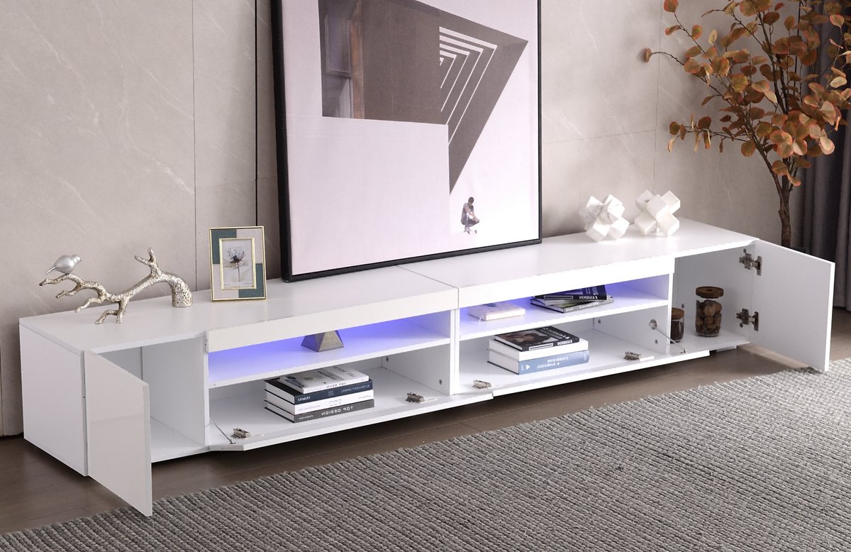 STILVORA TV-Meubel - Modern Met Variabele LED En Symmetrisch Ontwerp - Extra Lang 240x35,5x38,5 cm voor Woonkamer - 80kg Draagkracht - MDF - Wit