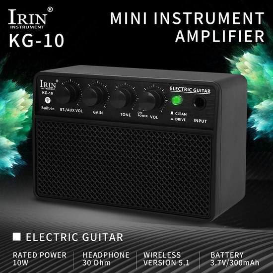 IRIN Audio - Elektrische Gitaar Bas Versterker - 10W - Oplaadbaar - Draagbaar - Geluid - Voor Gitaristen