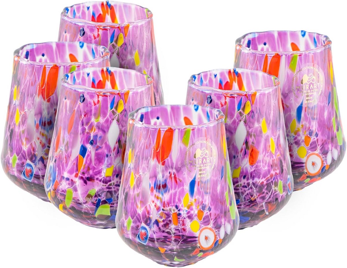 Set van 6 Mondgeblazen Waterglazen - Handgemaakt Italiaans Glas - 300 ml