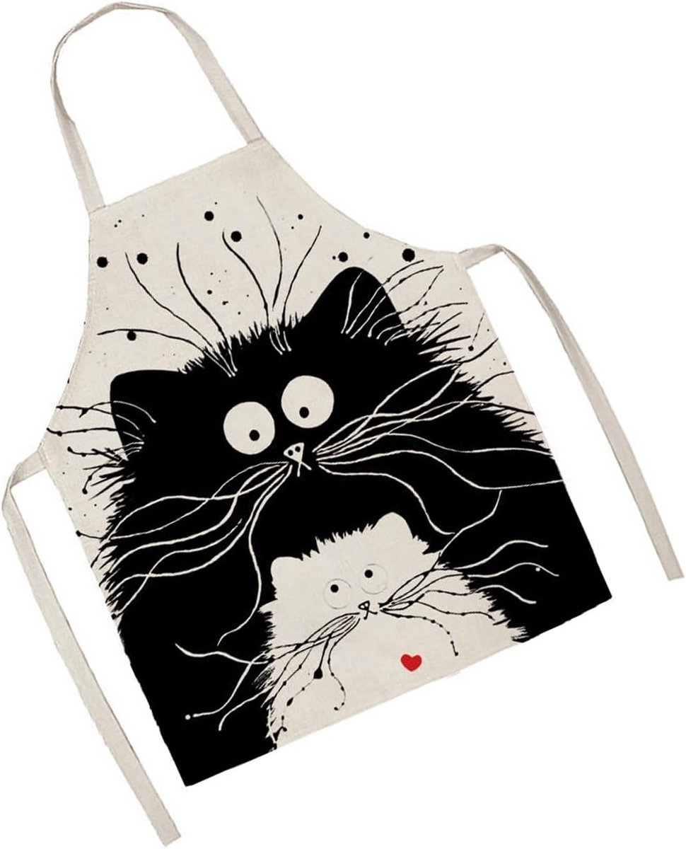 Linnen Keukenschort met Kattendesign - Unisex BBQ & Tuinschort voor Chefs en Hobbykoks