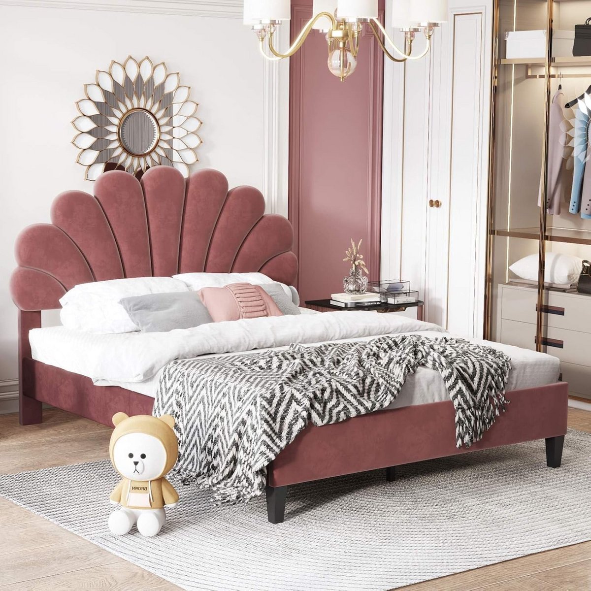 Tweepersoons bed 140x200 cm met gestoffeerd hoofdeinde en lattenbodem