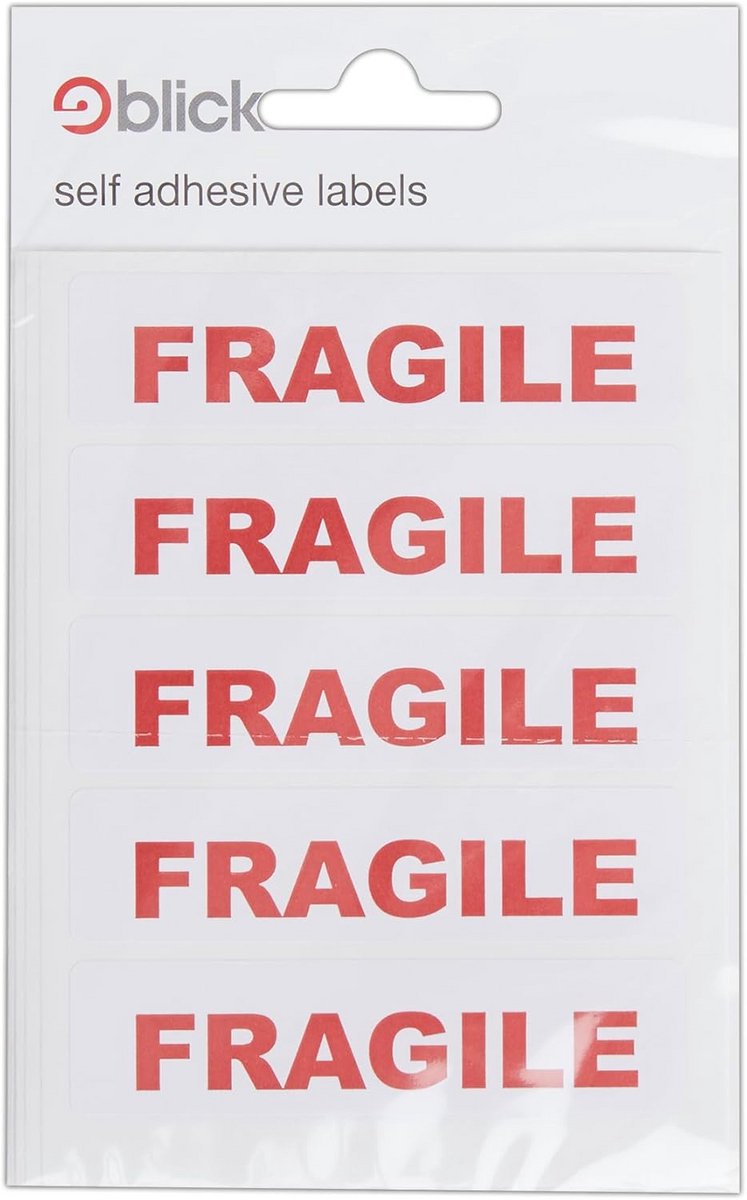 Breekbaar Stickers Zichtbaar - Zelfklevende Waarschuwingslabels (19x63mm, 35 stuks)