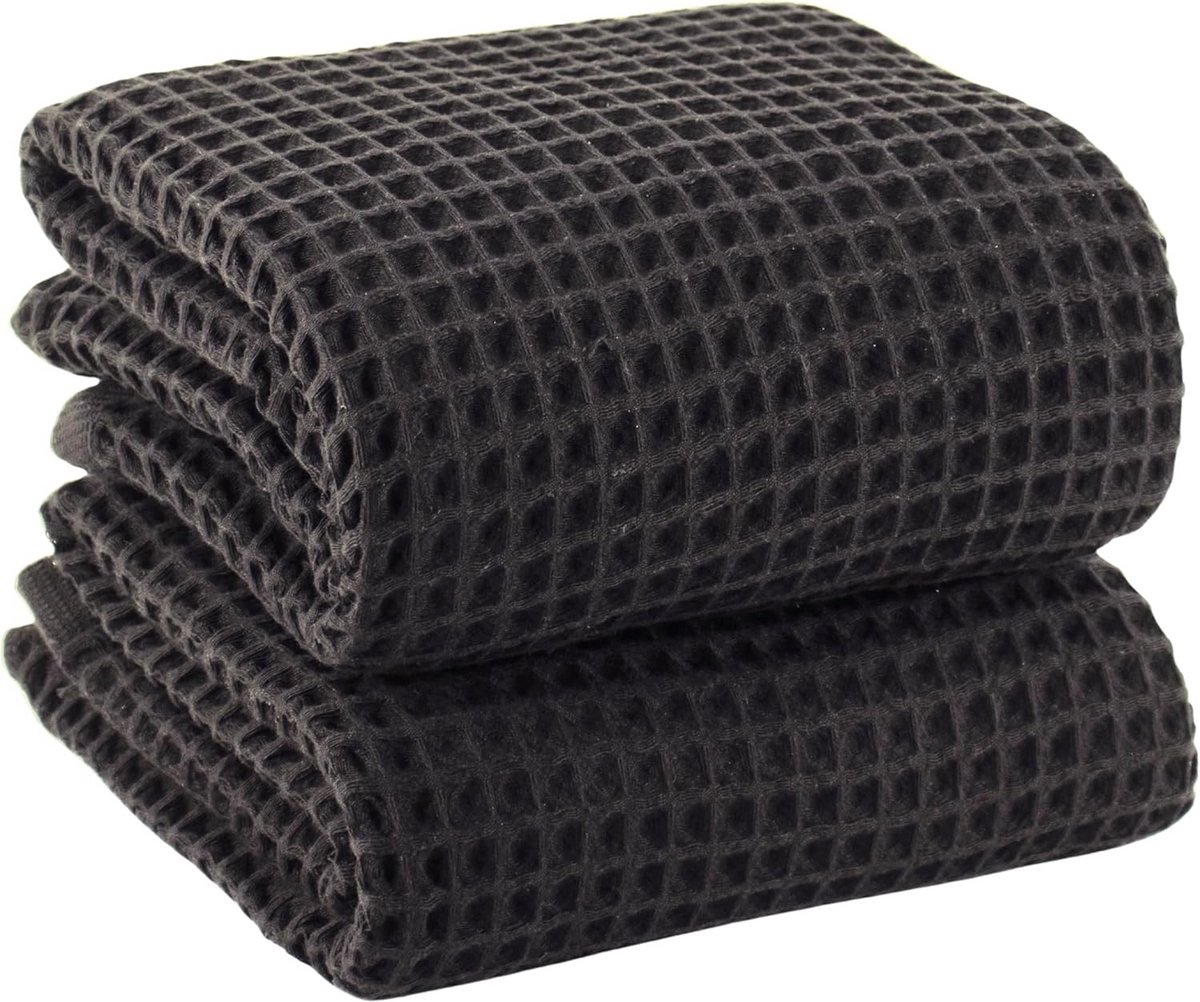 Set van 2 Luxe Wafelbadhanddoeken Turks Katoen Sneldrogend Donkergrijs 80x160 cm