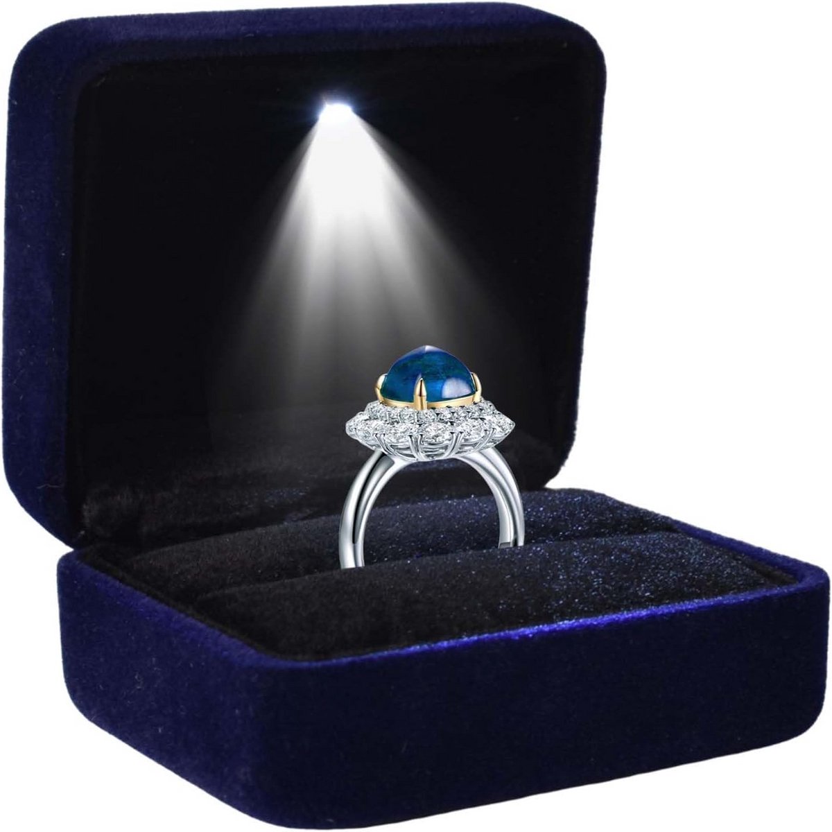 Luxe Ringendoos met LED-Verlichting voor Verloving, Huwelijk of Cadeau - Compact en Elegant