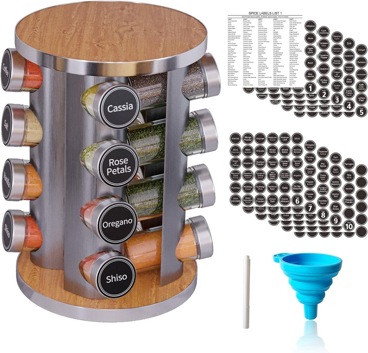 Draaibaar Kruidenrek Set met 16 Potten en Accessoires voor Keuken
