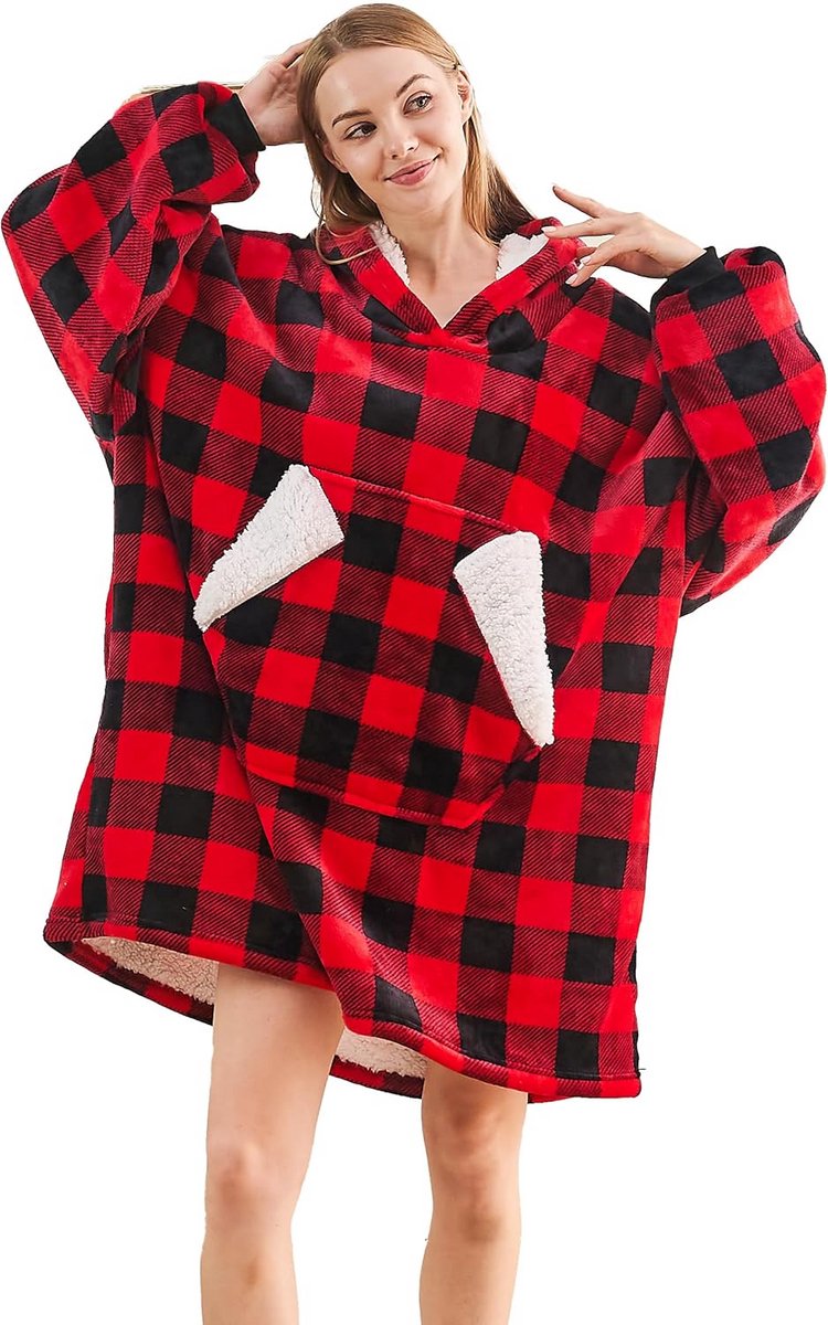 Comfortabele Draagbare Deken met Mouwen en Capuchon voor Kinderen - Sherpa & Flanel