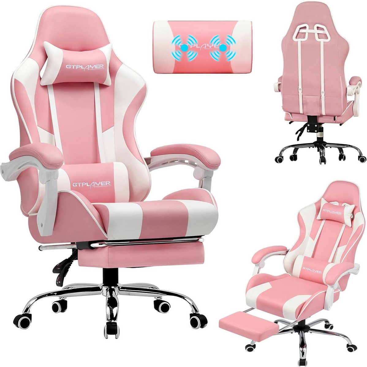 Ergonomische Gamingstoel met Massagefunctie en Intrekbare Voetensteun - Hoogwaardig Zwart Bureaustoel tot 150 kg