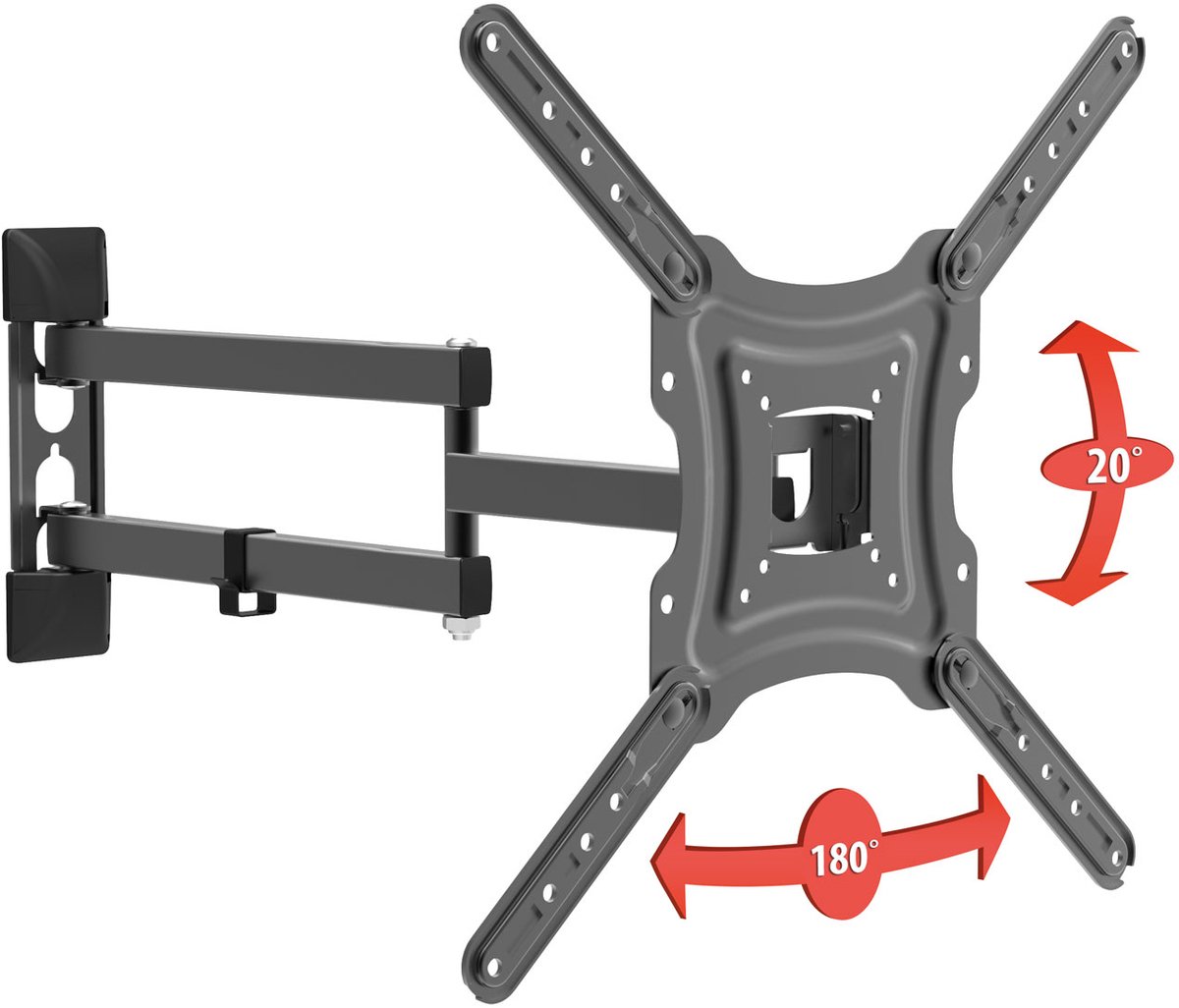 Tv Muurbeugel Draaibaar En Kantelbaar 17–55 Inch Vesa 100x100 Tm 400x400 Monitor Wandbeugel Met Arm Zwart Metaal Max 35 Kg Uitschuifbaar 55–720 MM - 1 Stuks [39685B]