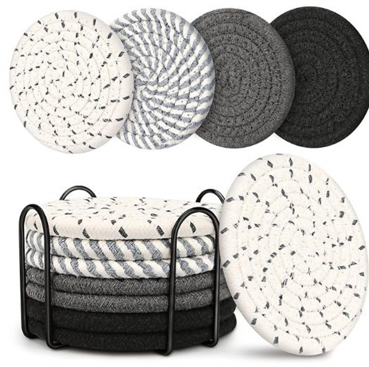 Onderzetters - Geweven placemats - Set van 4 - 11 cm (8 stuks per set plus standaard)