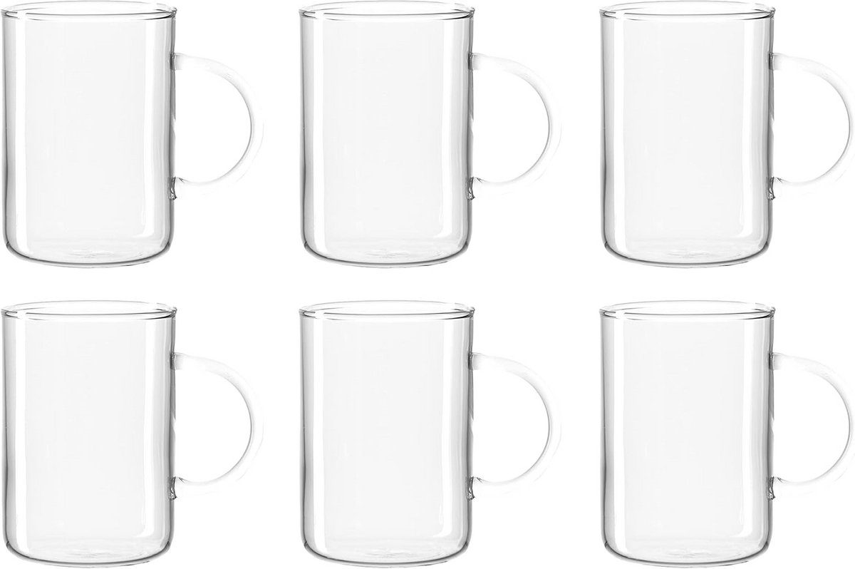 Set van 6 theekoppen - Grote theemokken 360 ml - Vaatwasserbestendig Glaswerk
