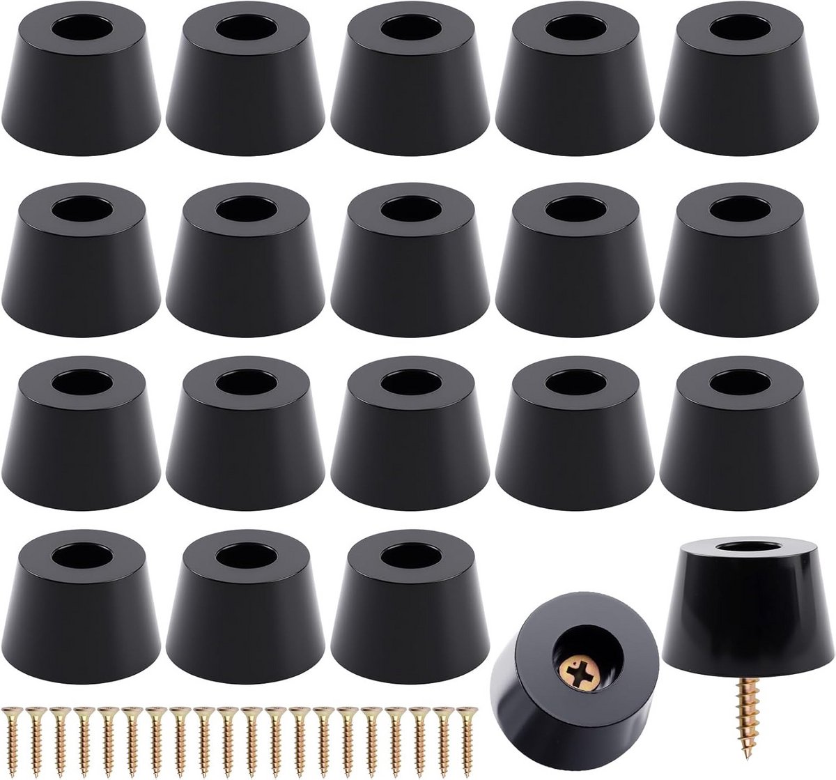 Rubberen voeten - Inschroefdoppen set - Meubels beschermen - Met schroeven - 18 stuks - Zwart